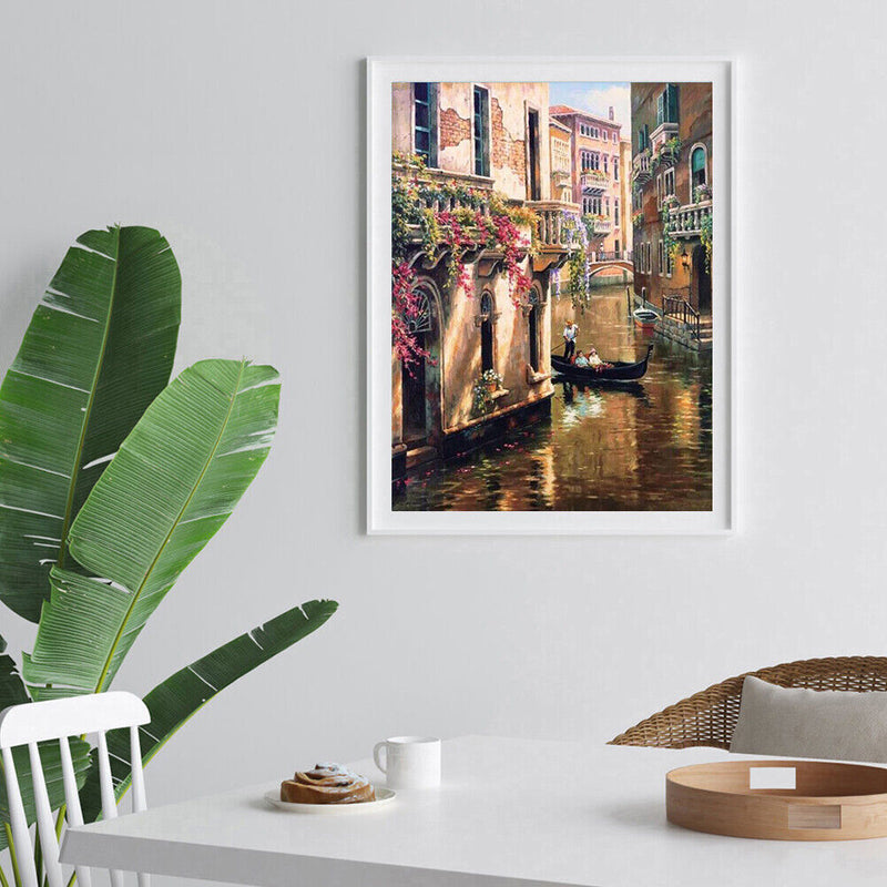 Hand Paint Painting By Numbers Kit River of The Town Oil DIY Canvas Drawing
