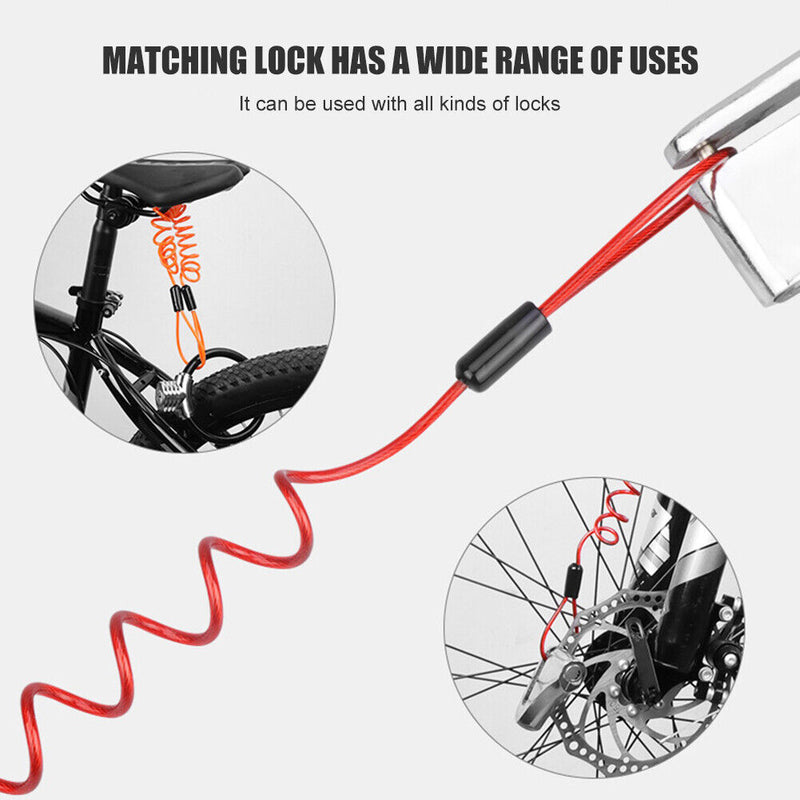 1.2m Bicycle Motorcycle Disc Lock Reminder Cable with Dual Loop Bike Access