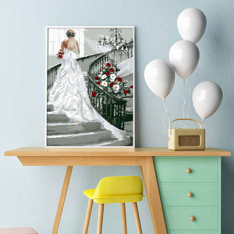 The Bride in the Stairs No Frame Pictures By Number DIY Digital Coding Oil Paint