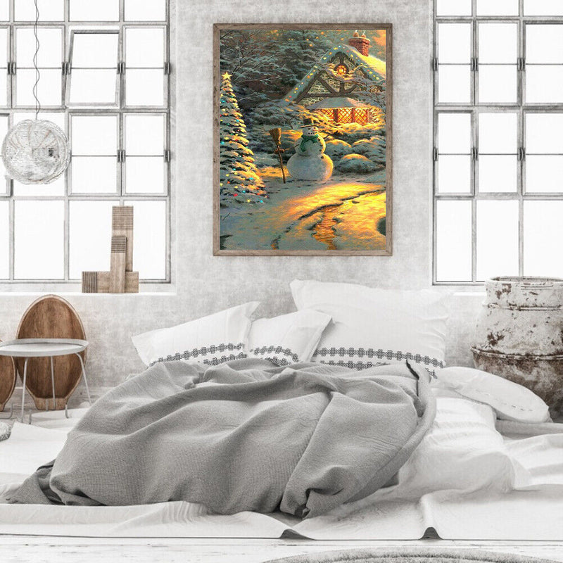 Snowman Hand Painted Drawing DIY Art Canvas Oil Kit Paint By Numbers Decor Gift
