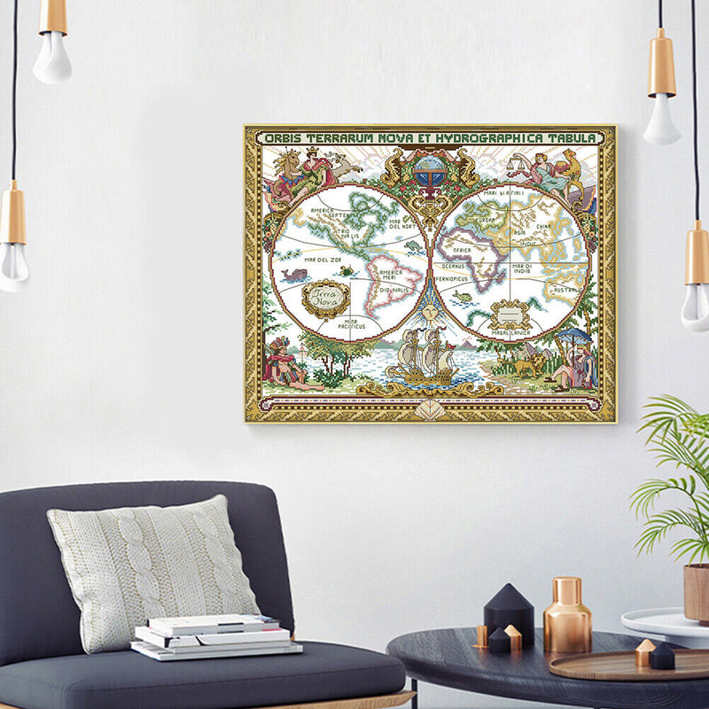 Old World Map Partial Cross Stitch 11CT Cotton Thread Printed Embroidery Kits