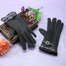 Women Touch Screen Winter Warm Weaved Knit Lace Gloves (Gray)