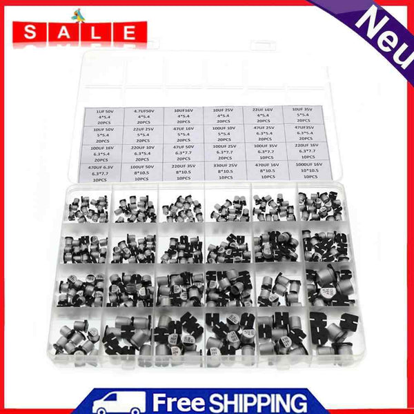 400pcs 6.3V-50V 1uF - 1000uF SMD Aluminum Electrolytic Capacitors Assortment Kit