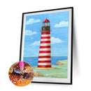 5D DIY Full Drill Round Shape Lighthouse Rhinestone Diamond Drawing for Home