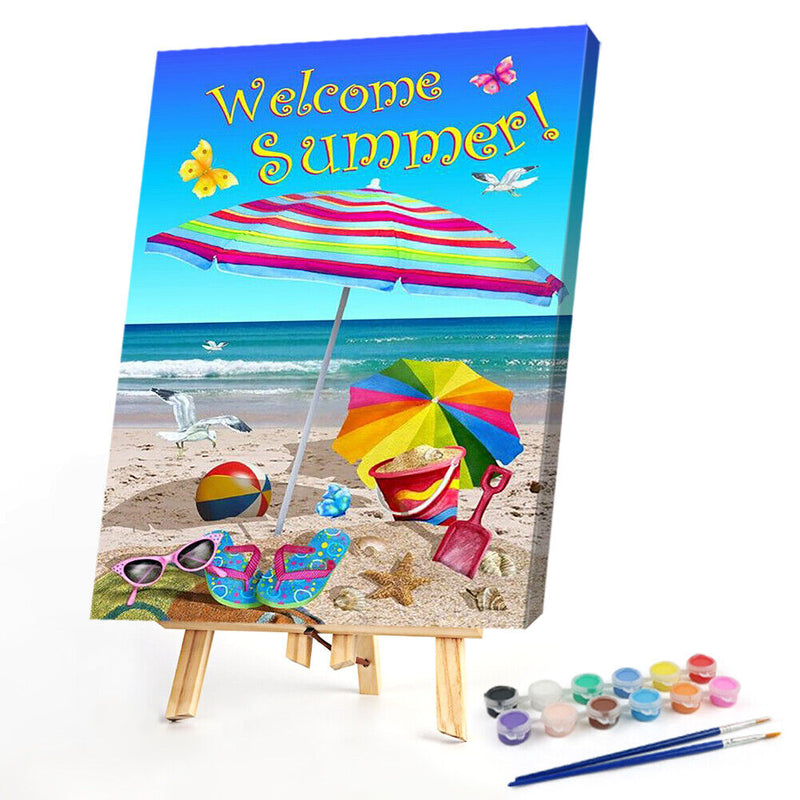 Welcome Summer Oil Paint By Numbers Kits DIY Handpainted on Canvas Wall Art Gift