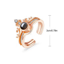 Rhinestone Wedding Couple Rings 100 Languages Projection Ring I Love You