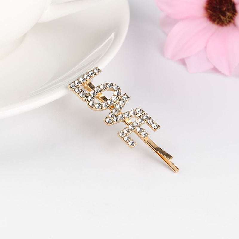 Women Beauty Crystal Hairpins Hair Clips Letter Barrettes Rhinestone Headwear