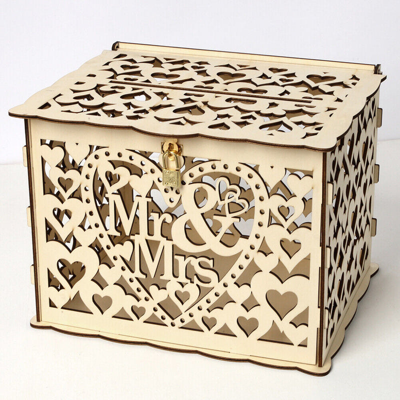 Wood Wedding Card Box DIY Mr Mrs Hollow Love Wedding Supplies Gift (02) Newly