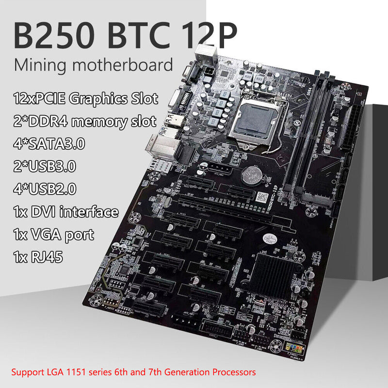 B250 BTC 12P Mining Motherboard+Switch SATA Cable DDR4 for LGA1151 Board Newly