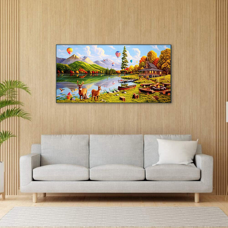Mountain Lake Deer Oil Paint By Numbers Kit DIY Acrylic Painting on Canvas Set