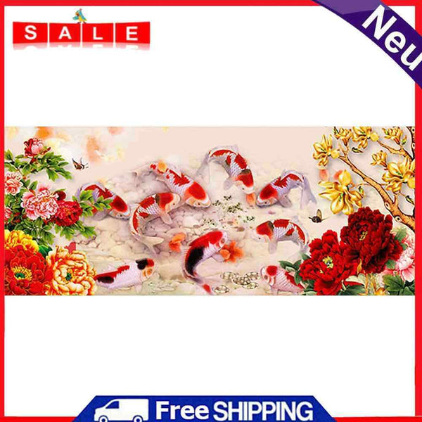 Full Embroidery DIY Canvas Print 11CT Cross Stitch Flowers Fishes Wall Decor Kit