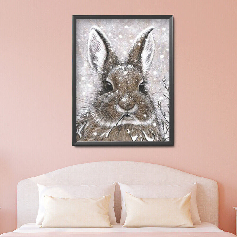 5D DIY Diamond Snow Rabbit Full Round Drill Mosaic Wall Art Rhinestone Picture