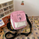 Fashion Women Hit Color Canvas Messenger Bag Cartoon Print Purse (Pink)