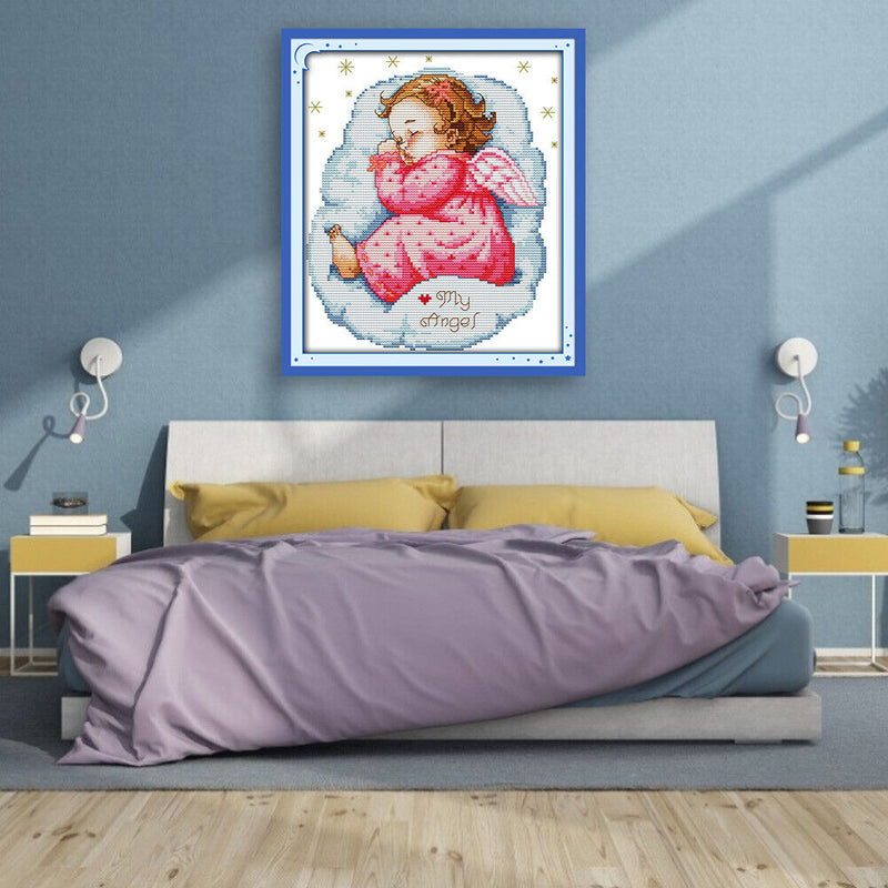 14CT 2 Strands 22x28cm DIY Sleeping Angel Baby Full Cross Stitch Kit (Girl)