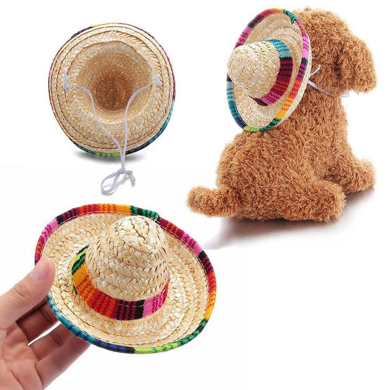 Costume Dog Supplies Sombrero Pet Straw Hat Pet Ornaments Mexican Straw Cap&