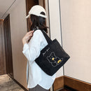 Cute Girls Corduroy Handbag Large Capacity Bear Print Top-handle Bag Women Totes