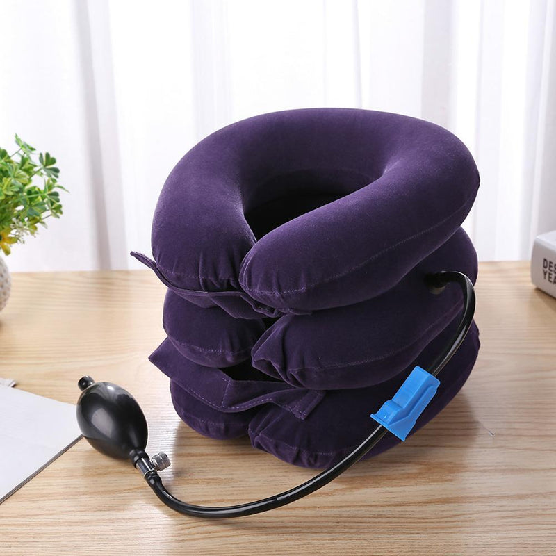 3-layered Air Inflatable Vertebra Retractor Neck Support Tractor (Purple) Newly