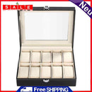 10 Grids Leather Watch Storage Box Jewelry Bracelet Display Organizer Rings Case