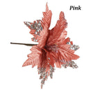 Home Decoration Xmas Gift Poinsettia Christmas Tree Flowers Glitter Ornament