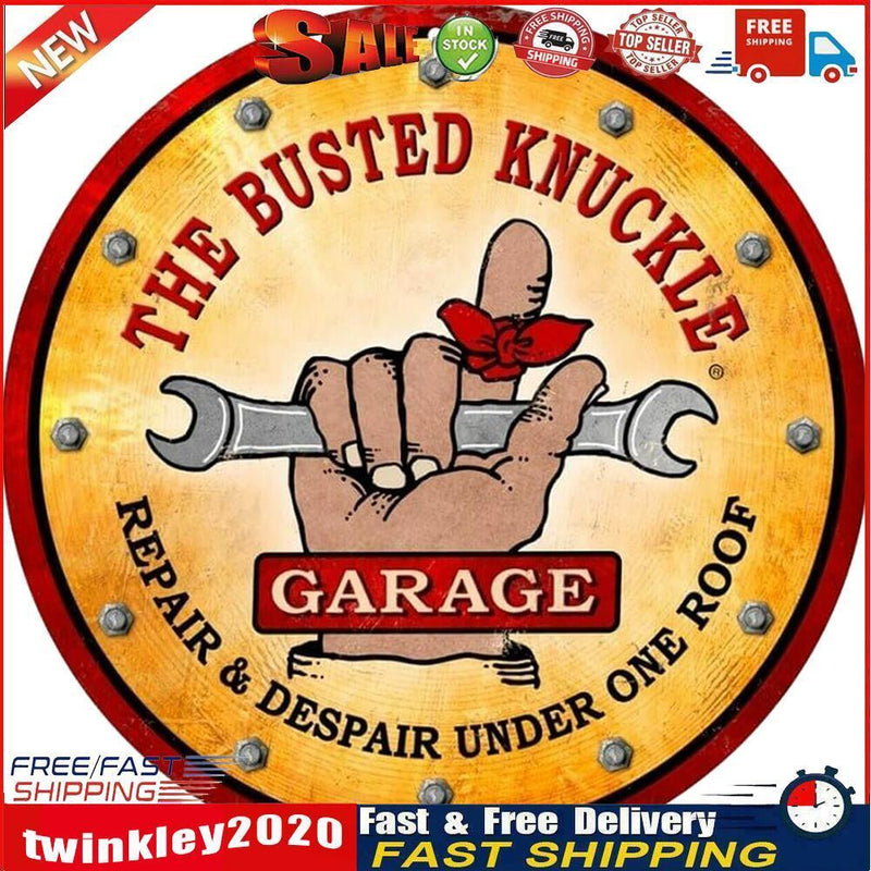 Busted Knuckle Garage Round Retro Metal Plate Tin Sign for Bar Club Cafe Newly