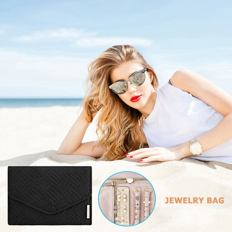 Jewelry Storage Bag Foldable Jewelry Case Durable Polyester Handbag (Black)