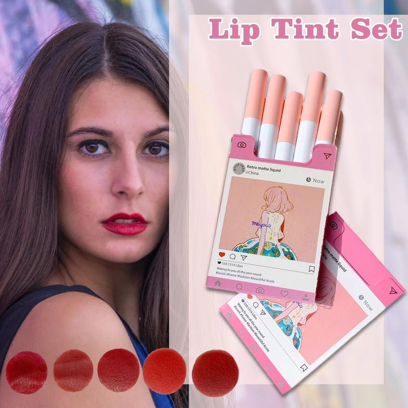 5pcs/set Retro Liquid Pink Girly Cigarette Tube Lip Tint Set: Lip Glaze E1B8