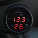 3 in 1 12/24V Car LED Digital Voltmeter Gauge+Thermometer+USB Charger(Red)