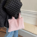 Women Winter Soft Fur Solid Color Top-handle Bag Small Handbag (Pink)