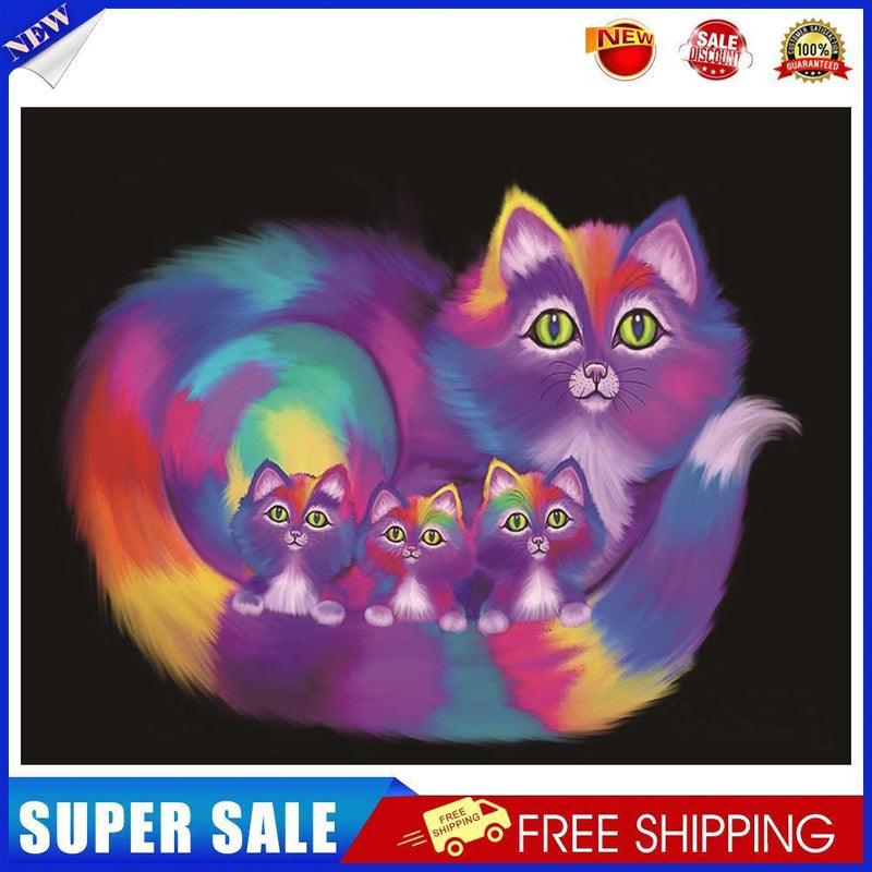 Family Cats DIY Round Diamond Painting Embroidery Kits Cross Stitch Craft