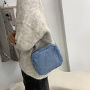 Retro Women Plush Solid Color Messenger Bag Chain Small Handbags (01 Blue)