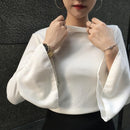 Spring Daily Flare Sleeve T-shirt Women Sweet Bottoming Tops (White XL)