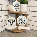 Wooden Farmhouse White Cow Letter Sculptures Ornament Round Plate Desktop Crafts