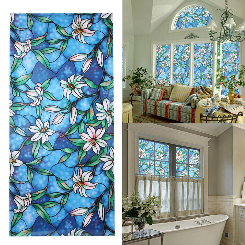 45cm*100cm Orchid Window Film Stained Glass Home Privacy DIY Decoration Newly