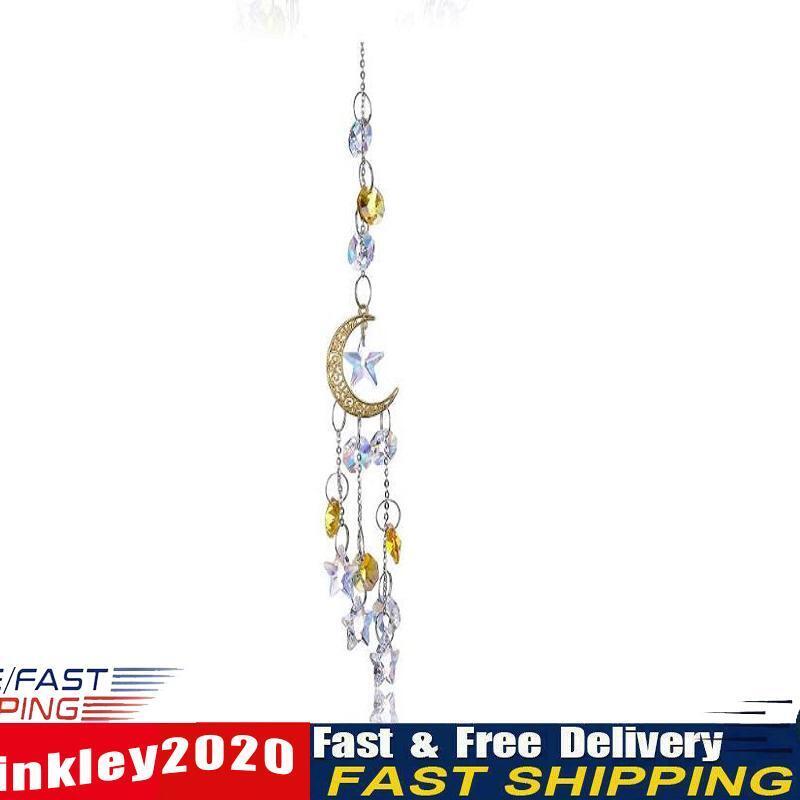 Hanging Crystal Light Catcher with Star Moon Window Prism Pendant (Yellow) Newly