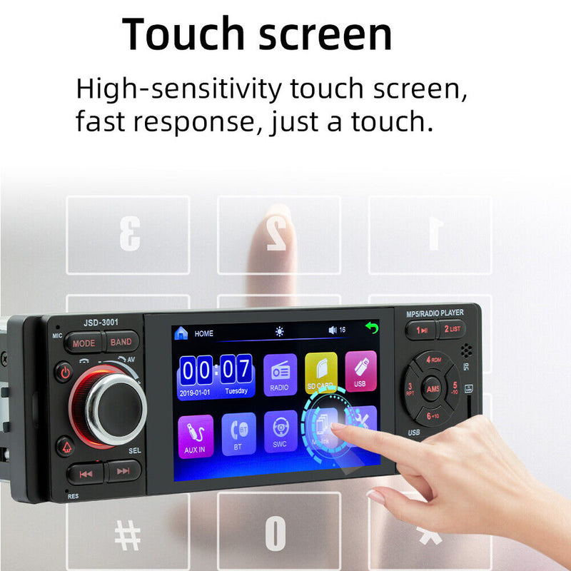 JSD-3001 Single DIN Car Stereo 4.1 inch Touch Screen FM Radio + AUX Cable Newly