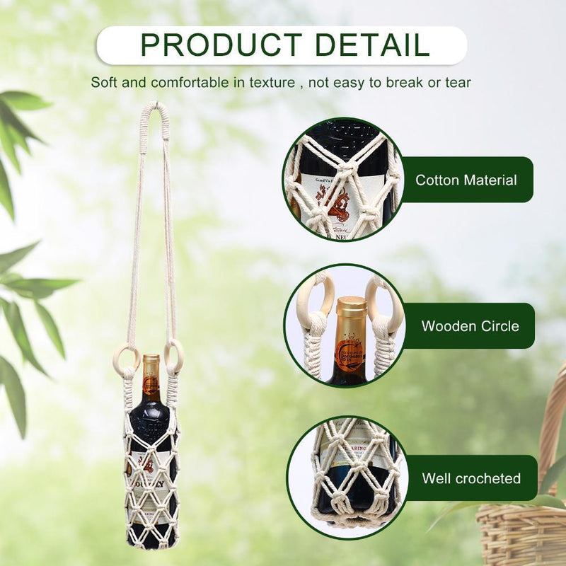 Macrame Wine Bottle Carrier - Cotton Hanging Water Bottle Net Bag (1pc)