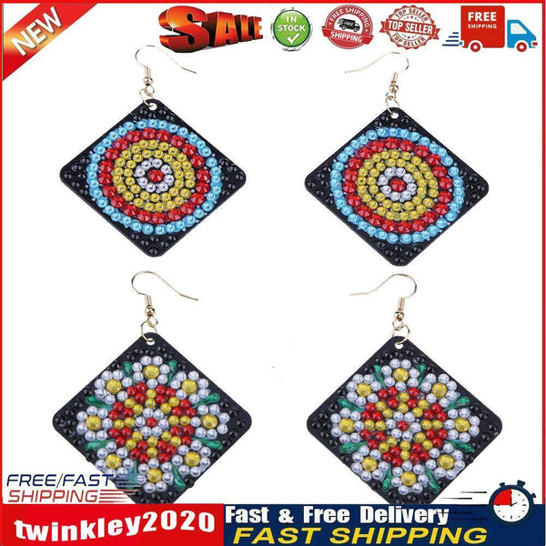 5D DIY Diamond Painting Earrings Double-sided Square Drop Earrings (RZ012) Newly