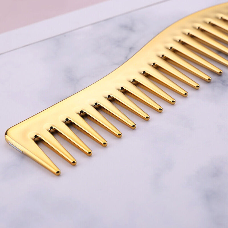 Electroplating Hairdressing Comb Hair Brush Large Wide Tooth Combs (Yellow)
