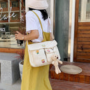 Women Preppy Style Multi Pocket Shoulder Bag Solid Color Casual Satchel Bag