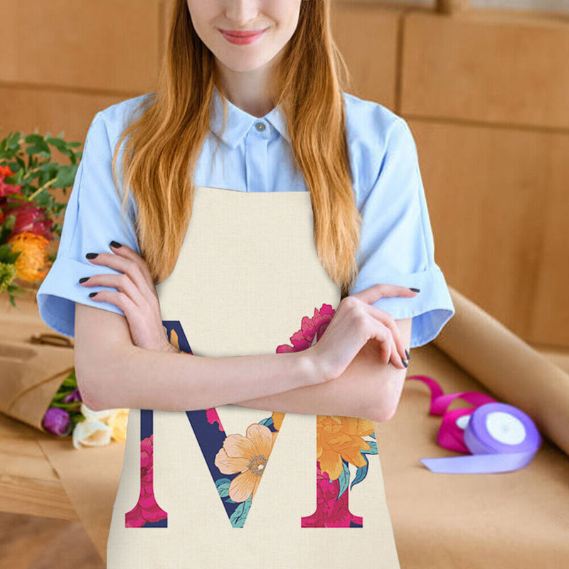 Flower M Printed Linen Apron Waterproof Kitchen Cooking Bibs (82x68cm)