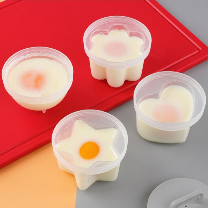 4pcs Cute Egg Boiler Cooker Plastic Egg Poacher Mold Set with Brush (Grey)