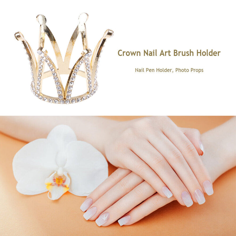 Rhinestones Crown Nail Art Brush Holder Manicure Painting Pens Rest Display