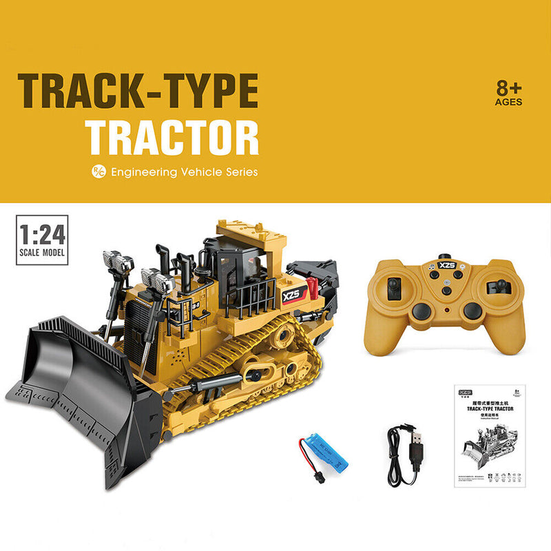 1/24 9CH RC Excavator Bulldozer Toys Electric Crawler Car with Light Music Newly