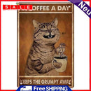 Coffee Cat Retro Metal Plate Tin Sign for Bar Pub Club Cafe Wall Art Iron Paints