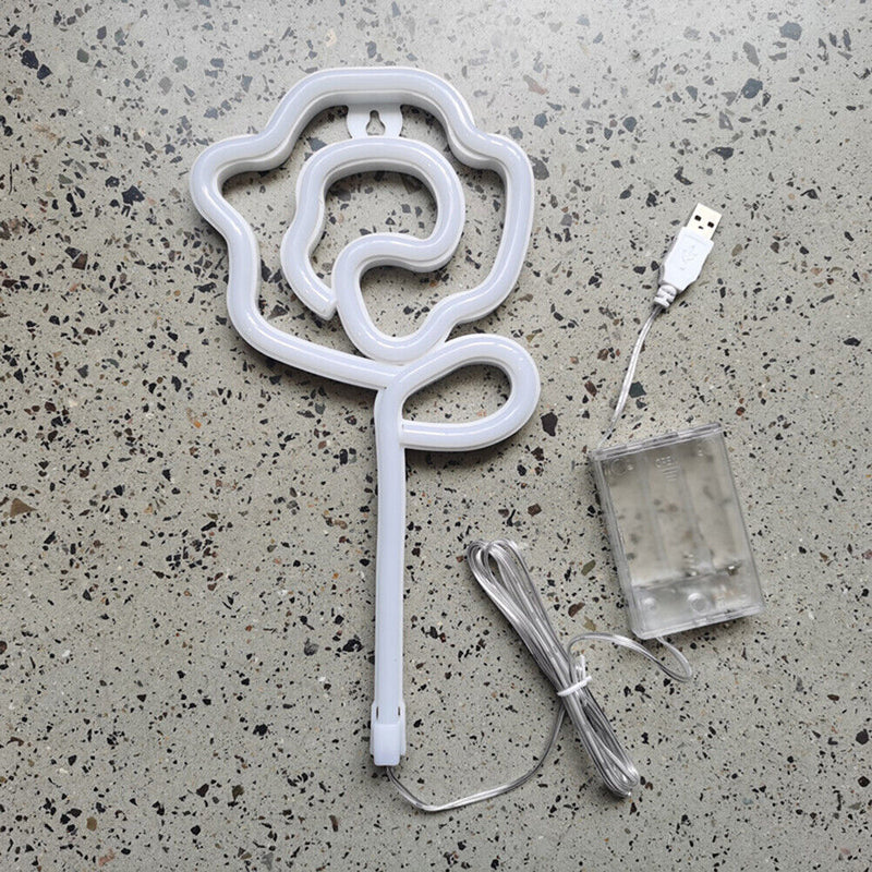 LED Neon Light Rose USB Battery Christmas Wedding Party Decor Lamp (Red B) Newly