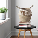 Handmade Foldable Hanging Basket Long White Tassels Laundry Container (S)