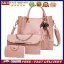 3pcs/set Fashion Women Beads Tassel PU Clutch Shoulder Bucket Bags (Pink)