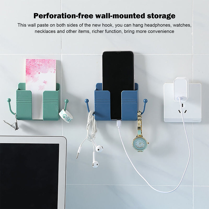Wall Phone Holder - 5 Pieces Self-Adhesive Wall Mounted Phone Holder with Hooks