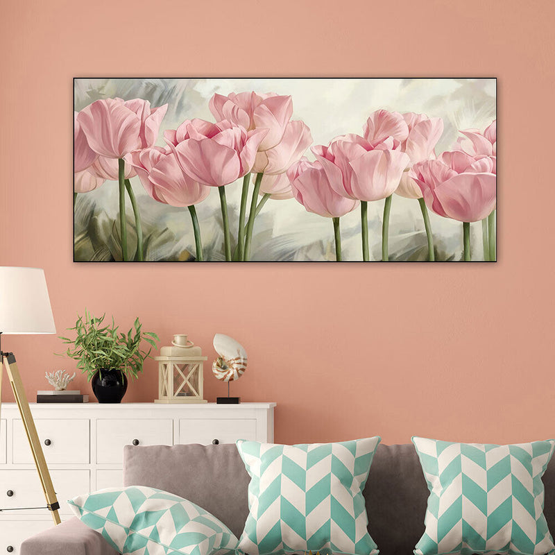 Pink Tulip Oil Paint By Numbers Kits DIY Handpainted on Canvas Gift Unframed