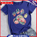 Navy Floral Paw Print Pet Animal Lover Tea T-Shirt -012424-CB XXL-Retro Blue